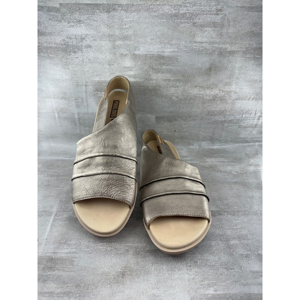 Pikolinos Cadaques Metallic Leather Pleated Slingback Sandals Women Sz EU 40